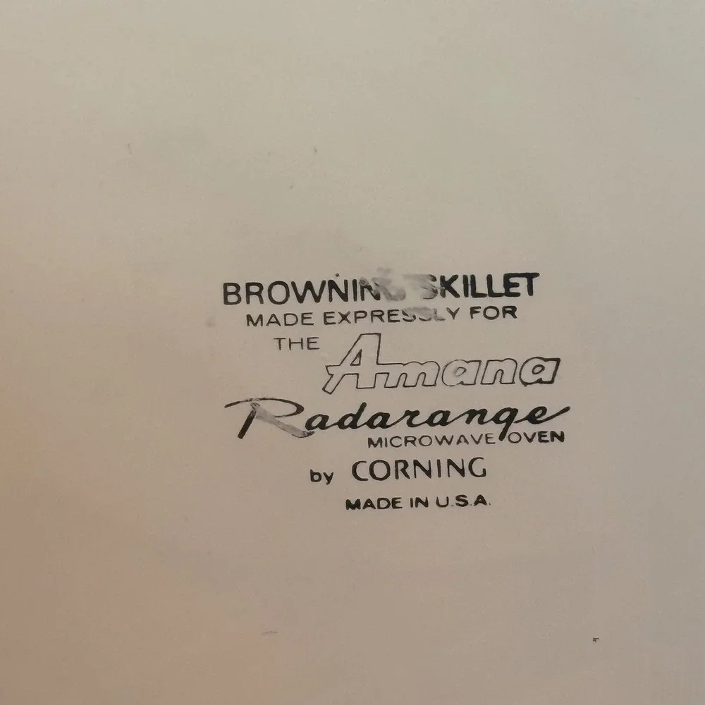 Vintage Corning Ware Amana Radarange Browning‎ Skillet Blue Homestead White 10in
